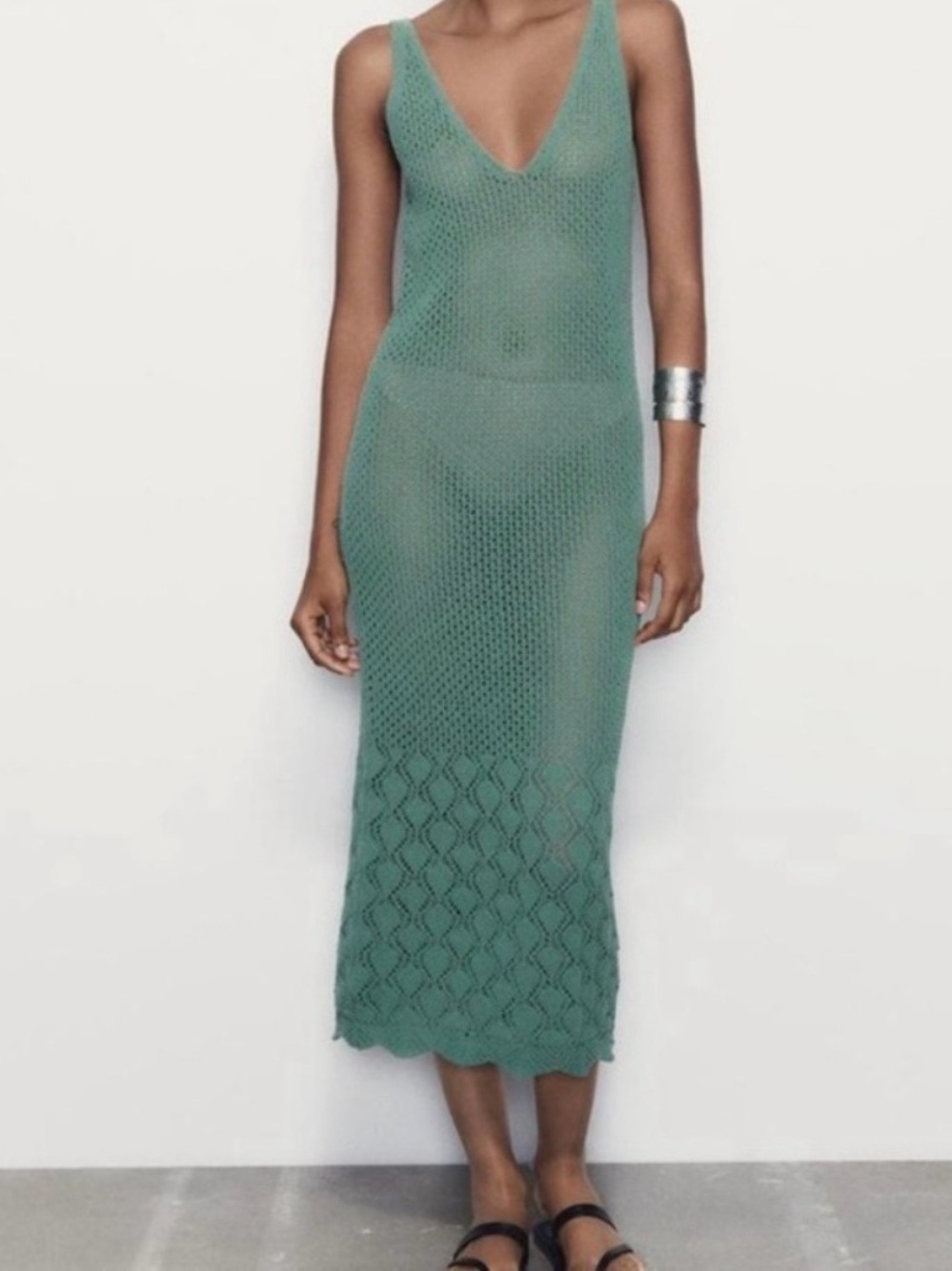 ZARA TEAL CHENILLE CROCHET DRESS SIZE M NWT